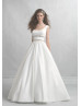 Ivory Satin Scoop Neckline Cap Sleeves V Back Beaded Wedding Dress